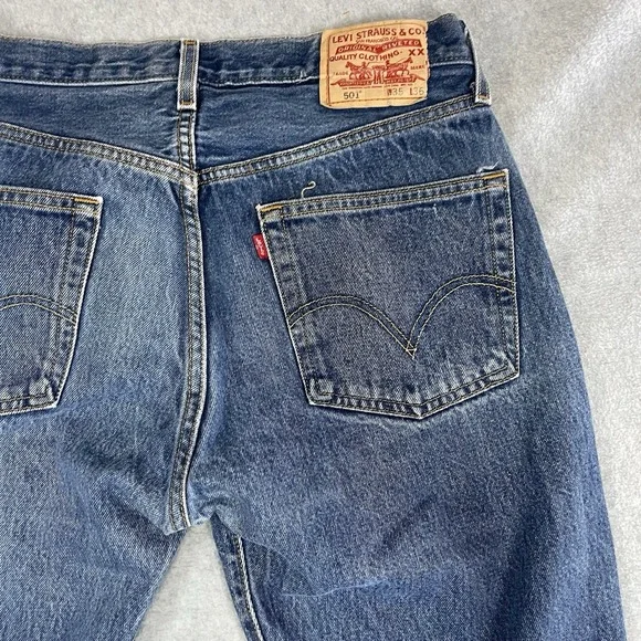 Vintage Levis 501 Jeans Mens 32x33 Blue Button Fly Denim Pants (Tag35x36) - Picture 16 of 16